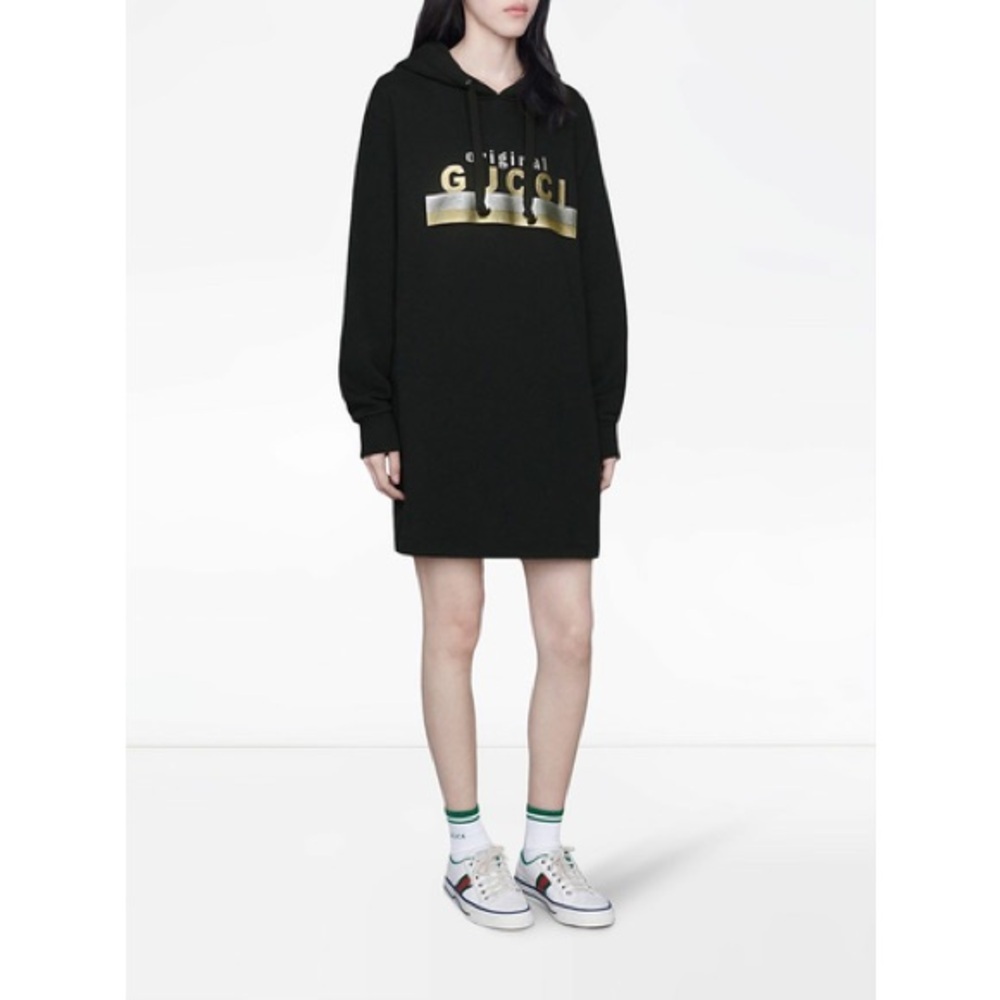 NWT Authentic Gucci Black Hoodie Dress with Gold Accents​
